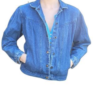 Vintage Silver Unicorn Size M Youth Girls Denim Jean Jacket 90's Puff Sleeves